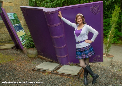 These massive purple books at Alnwick Castle co-ordinate well with my clothes.